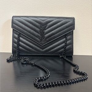 Yves Saint Laurent (YSL) So Black Cassandre Envelope Wallet On Chain (WOC)
